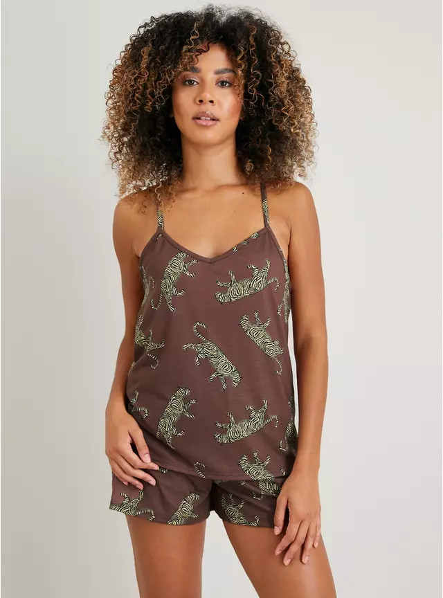 Buy Brown Tiger Cami Shortie Pyjamas L | Pyjamas | Tu | Tu Clothing