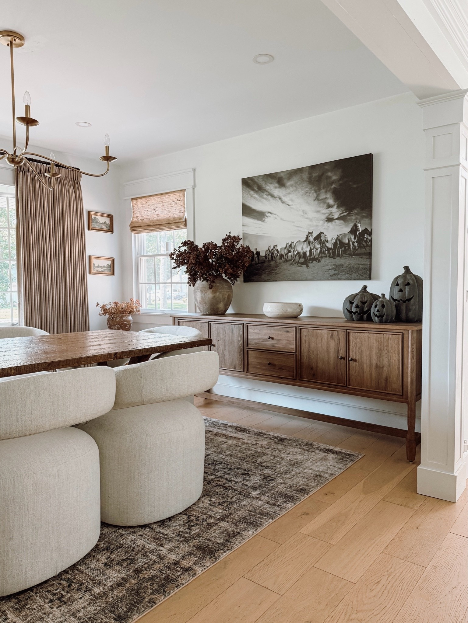Moved my beloved sideboard from my living room to my dining room. 🤎

cozy | home | area rug | shades | drapes | curtains | florals | branches | stems | vase | pumpkins | fall | dining chairs | lighting | table

#LTKHome #LTKSaleAlert #LTKSeasonal