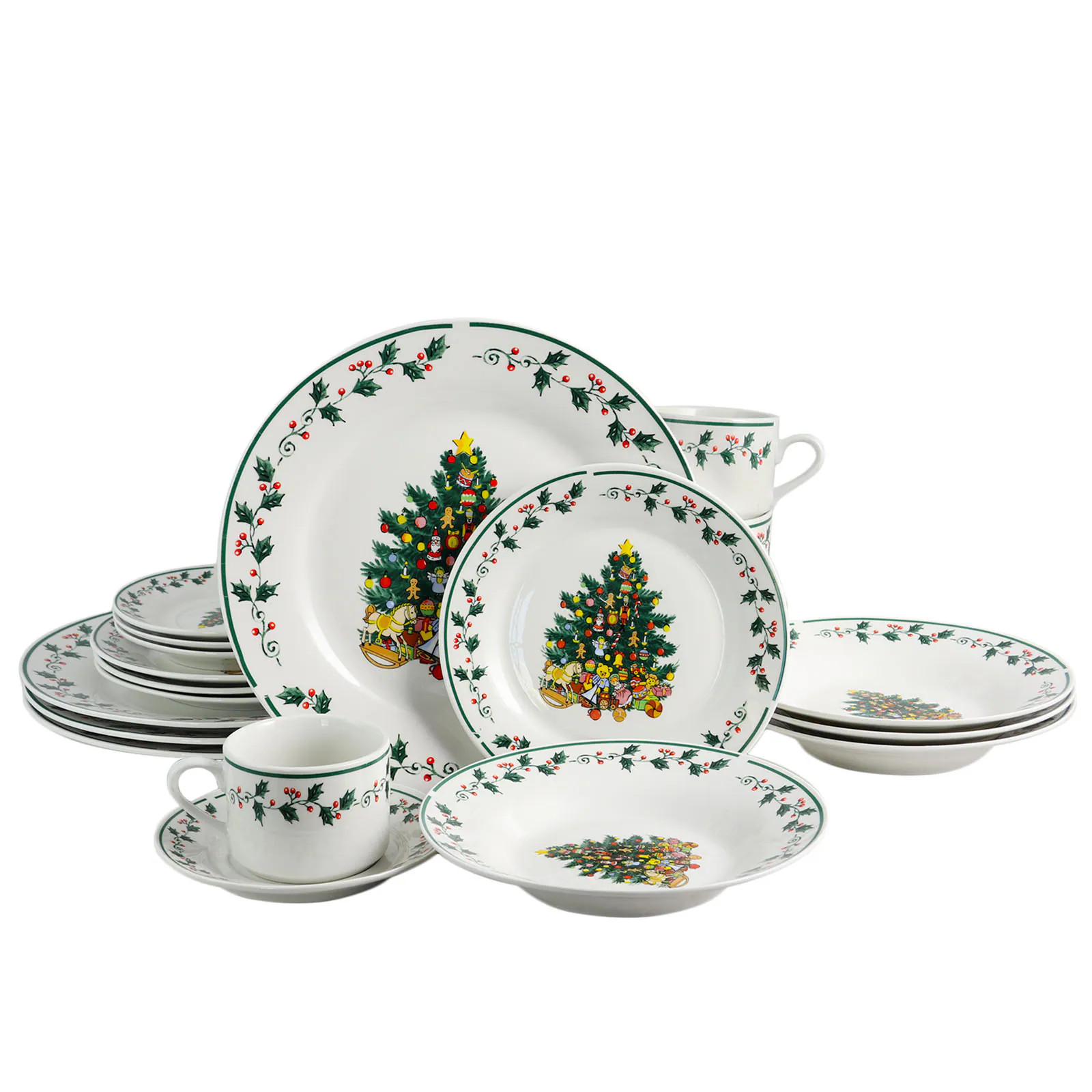 Gibson Home 20 Piece Ceramic Christmas Tree Trimming Dinnerware Set one_size | 962100740M | Lowe's