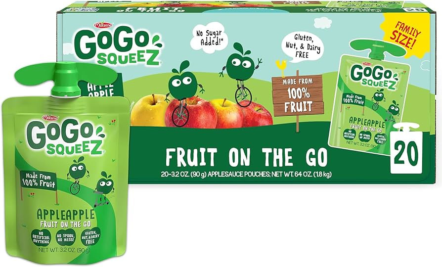 GoGo squeeZ Fruit on the Go, Apple Apple, 3.2 oz (Pack of 20), Unsweetened Fruit Snacks for Kids,... | Amazon (US)