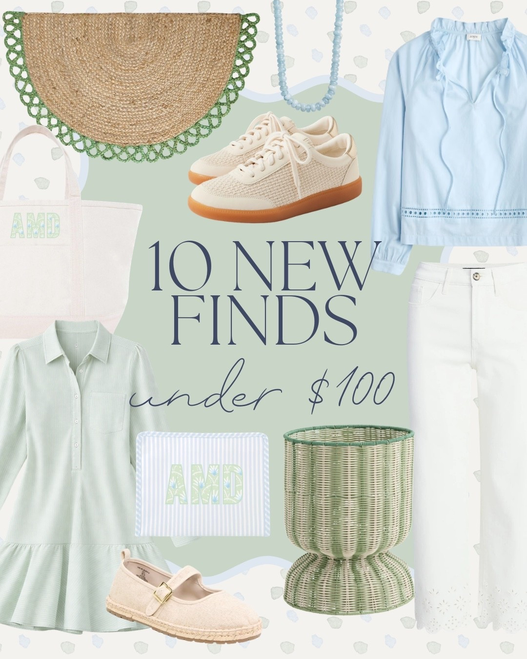 Spring new arrivals are always my favorite! 

Spring dresses, monogram bag, green planter, spring shoes, spring outfits, everyday outfits, Grandmillennial style, blue and white outfits, preppy style 