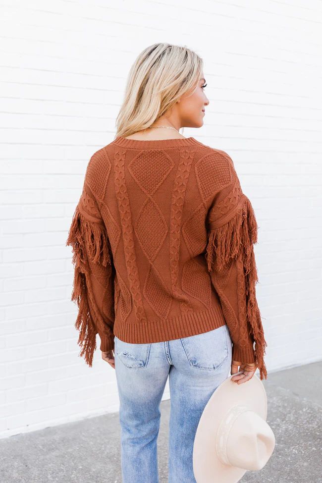 Specific Interest Brown Fringe Sweater | The Pink Lily Boutique