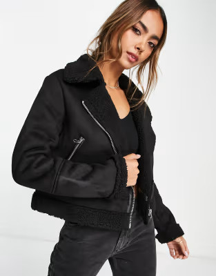 Stradivarius short aviator jacket in black | ASOS (Global)