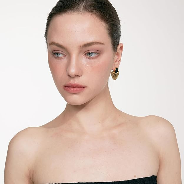 Black/White/Red/Green/Pink/Beige gold earrings for women-24K Gold Plated Heart Statement Earrings... | Amazon (US)