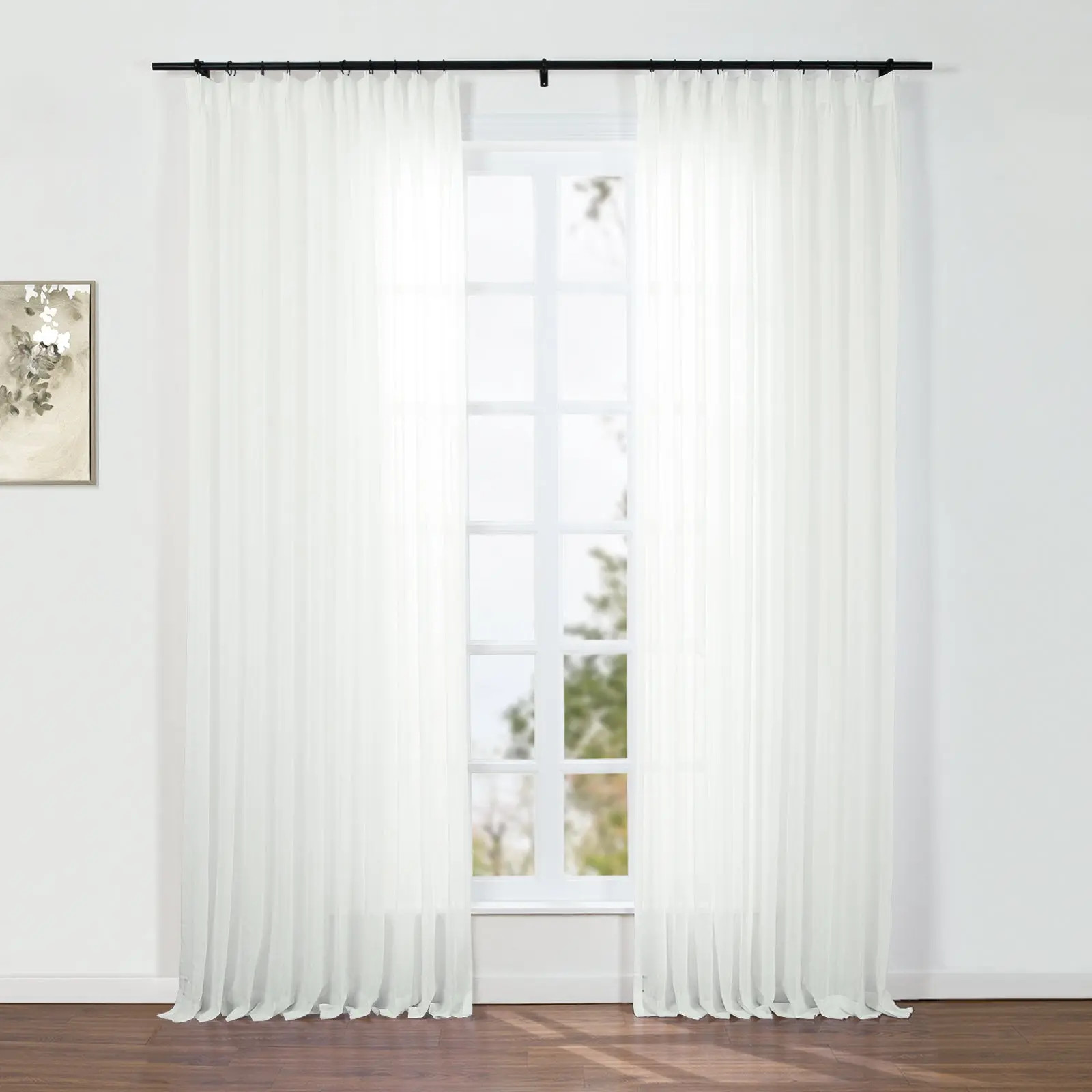 Florida Embossed White Semi Sheer Curtain Soft Top - Slub Beige White D128-1 | TWOPAGES