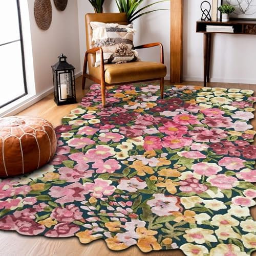 Handmade Colorful Flower Silk & Wool Area Rug | Spring Garden Overflows The Frame | Unique Irregu... | Amazon (US)