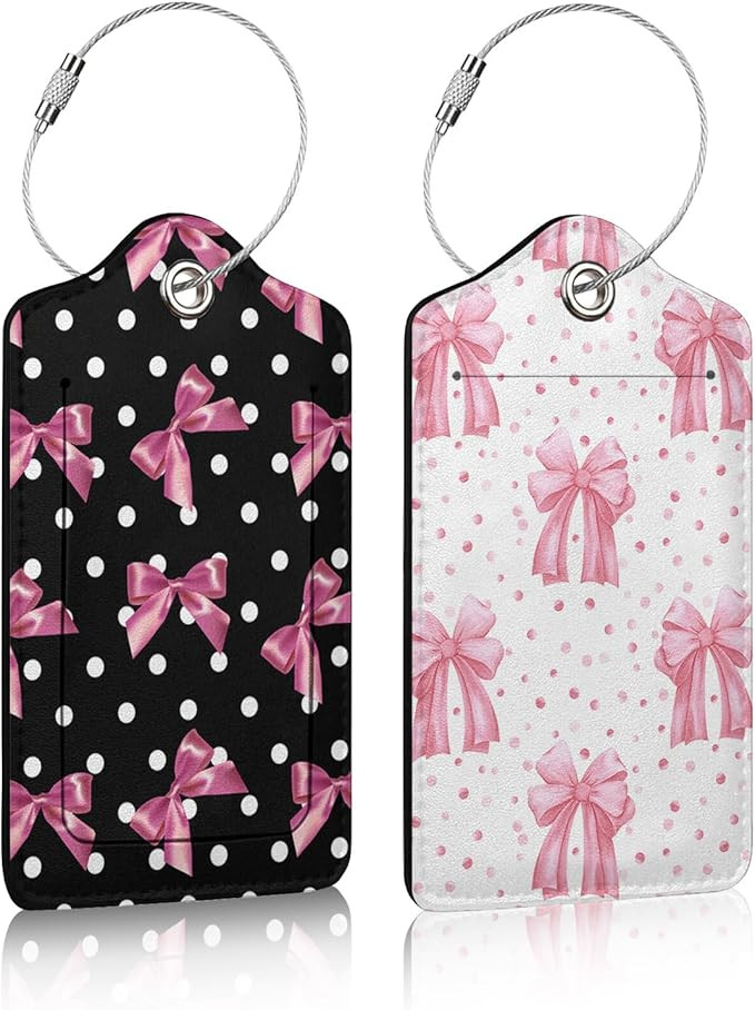 Luggage Tag for Suitcases 2 pcs, Pink Bow PU Leather Luggage Tag with Privacy Cover ID Label for ... | Amazon (US)