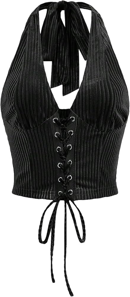 Verdusa Women's 2026 Going Out Halter Corset Tops Sleeveless Lace Up Open Back Crop Top | Amazon (US)