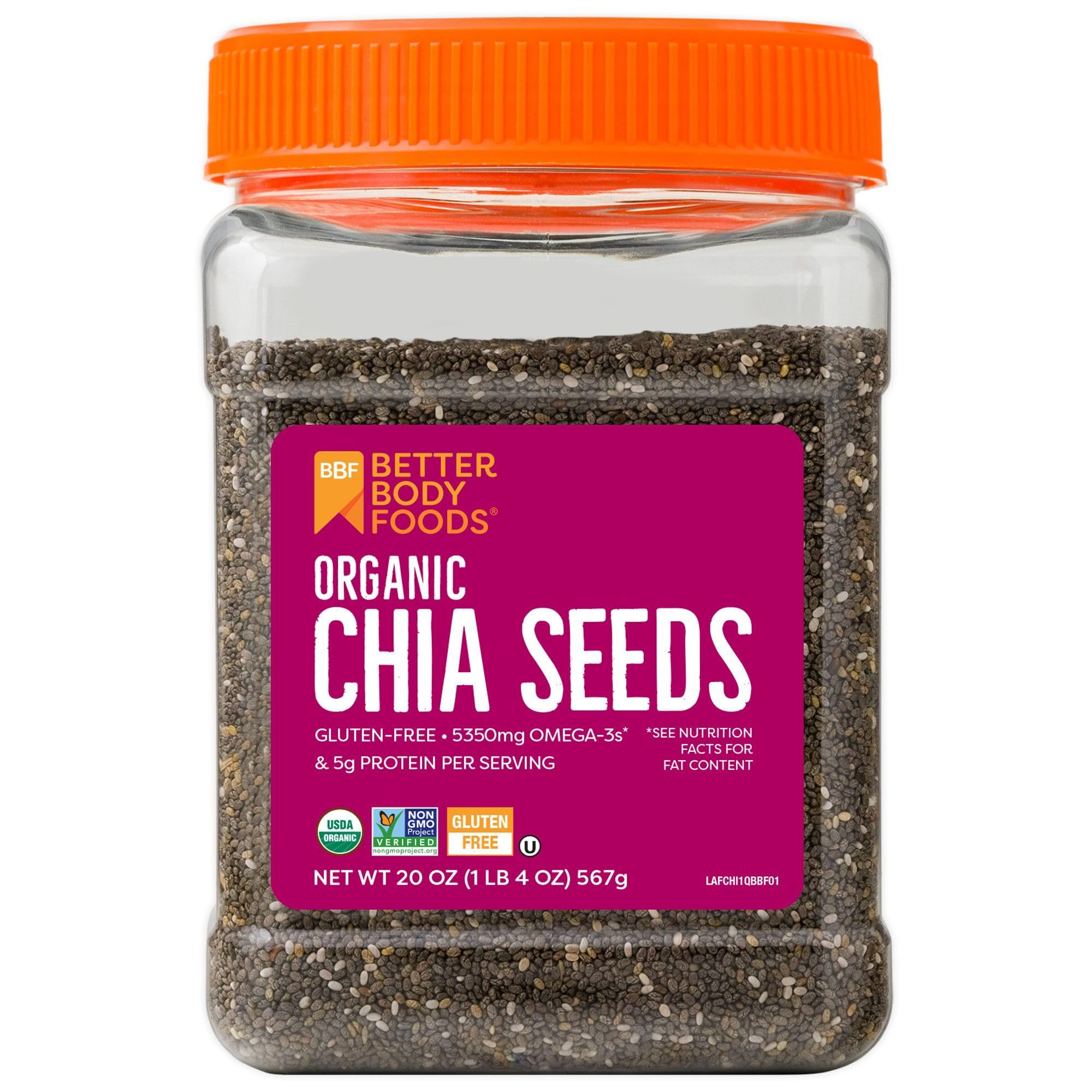 BetterBody Foods Organic Chia Seeds with Omega-3, Non-GMO, Gluten Free, Keto Diet Friendly, Vegan... | Amazon (US)