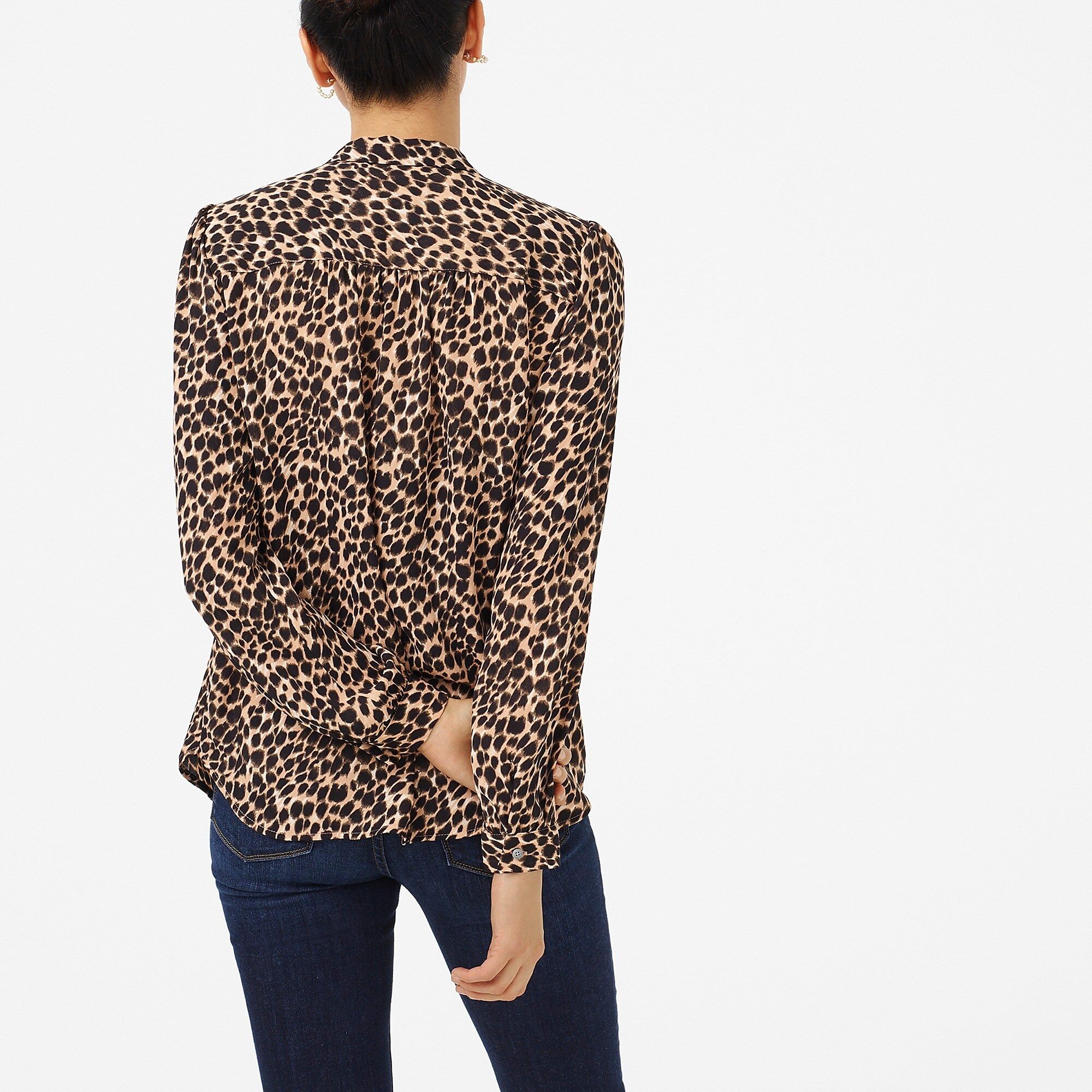 Long-sleeve leopard drapey tie-neck top | J.Crew Factory