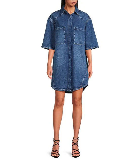 IRO Esmar Denim Collar Neck Elbow Sleeve Shirt Dress | Dillard's | Dillard's