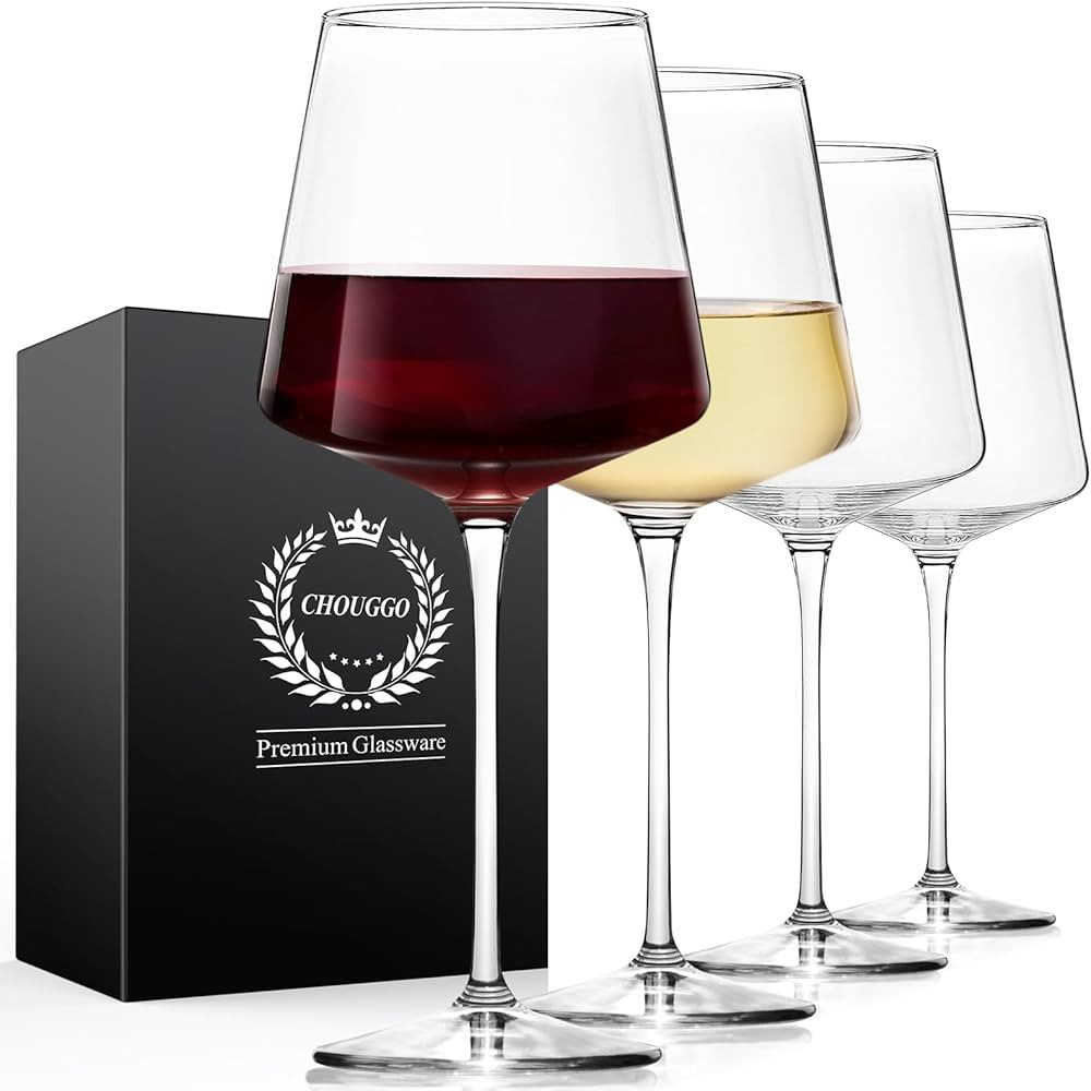Chouggo 21Oz Wine Glasses Set of 4, Hand Blown Crystal White Wine or Red Wine Glasses, Tall Long ... | Amazon (US)