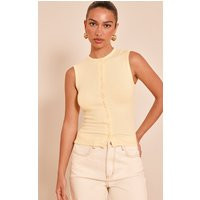 Butter Yellow Soft Rib Button Down Sleeveless Long Top | PrettyLittleThing US