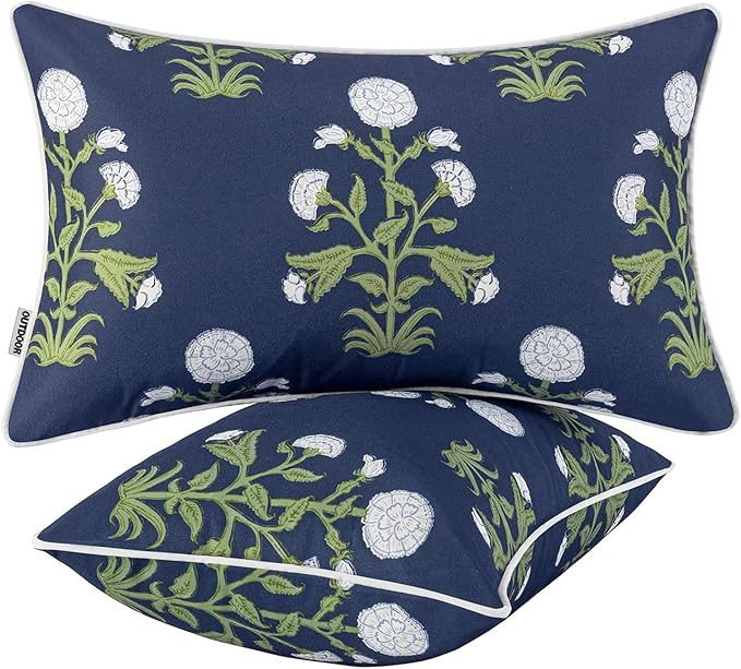 MIULEE Floral Outdoor Lumbar Pillow with Inserts Set of 2 12x20,Waterproof Decorative Outdoor Thr... | Amazon (US)