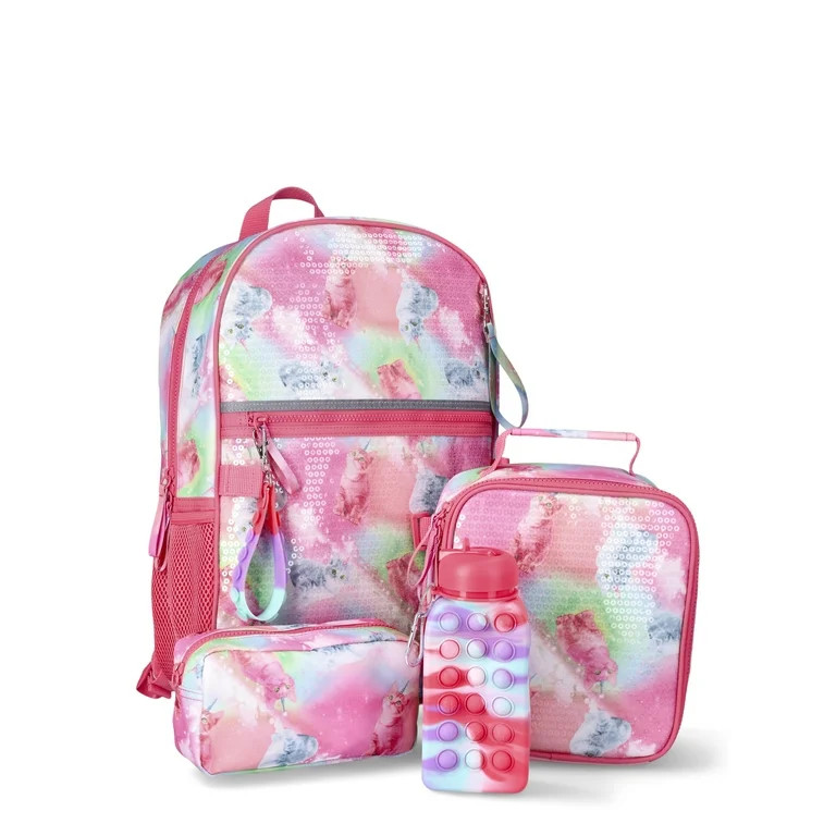 Wonder Nation Kids’ 17" Laptop Backpack and Lunch Bag Set, 5-Piece, Psychedelic Caticorn, Pink ... | Walmart (US)