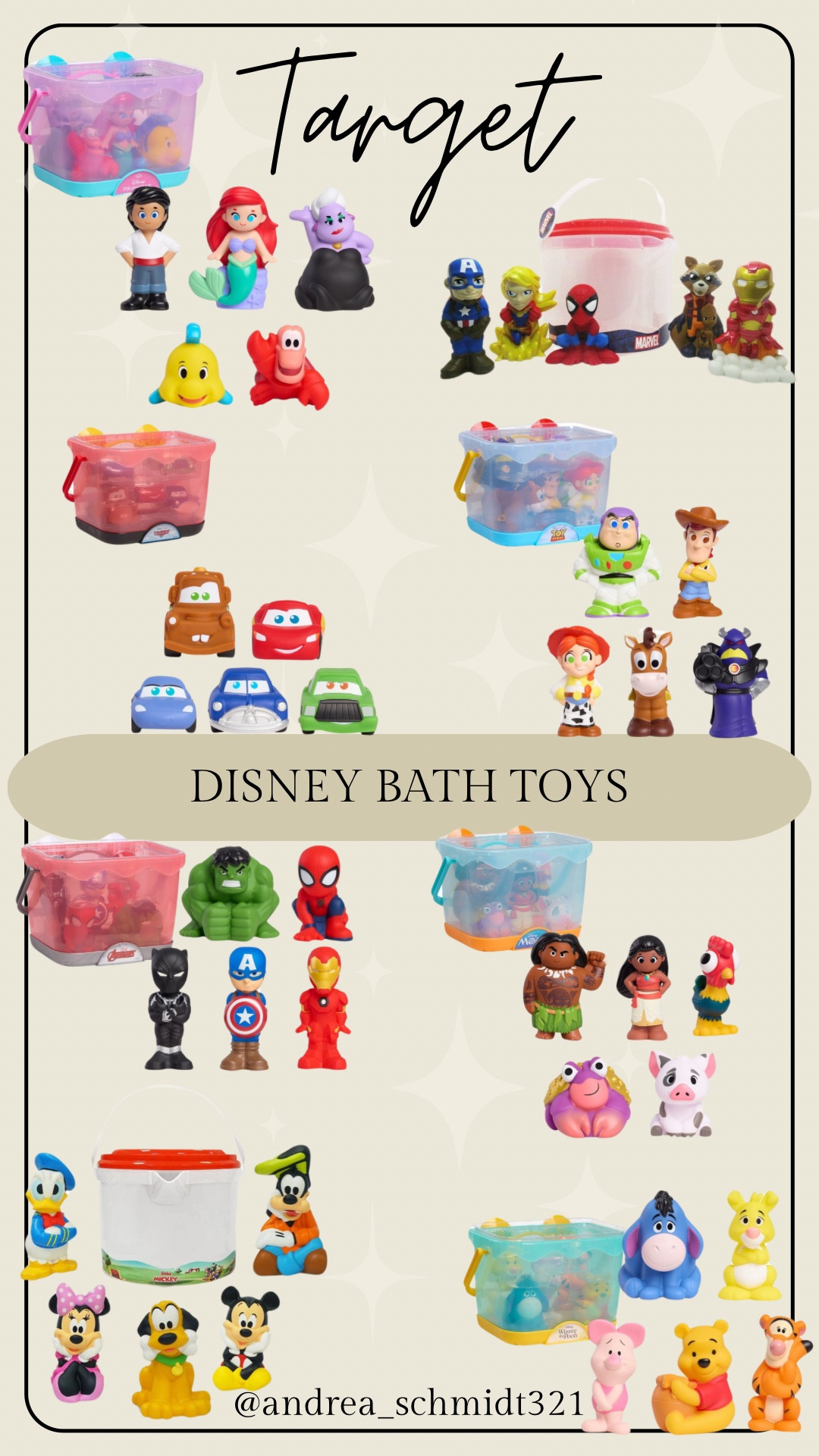 So many fun Disney bath toys! The rectangular buckets can suction cup to the wall and drain. So many cute themes and characters from Mickey and the gang, to Toy Story, to Winnie the Pooh, to Marvel, and more! Little ones will love bath time with their favorite characters  

#LTKKids #LTKBaby #LTKFamily
