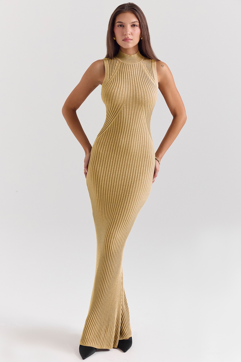 gold metallic maxi dress | House of CB