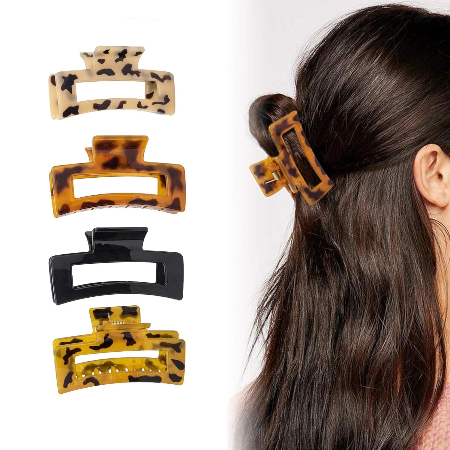 Nanssigy 4PCS Hair Claw Clips, Nonslip Tortoise Hair Jaw Clips, Leopard Stylish Hair Clamps Styli... | Amazon (US)