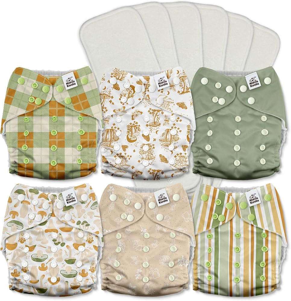 Mama Koala 3.0 Pocket Cloth Diapers for Babies with AWJ Lining, 6 Pack with 6 5-Layer Natural Clo... | Amazon (US)