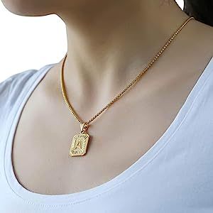 Initial Letter Pendant Necklace Mens Womens Capital Letter Yellow Gold Plated A Z Stainless Steel... | Amazon (US)