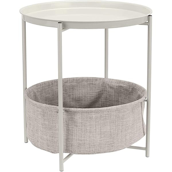 mDesign Side End Table Storage Nightstand - Sturdy Steel Frame, Water Hyacinth Woven Pull Out Basket | Amazon (US)