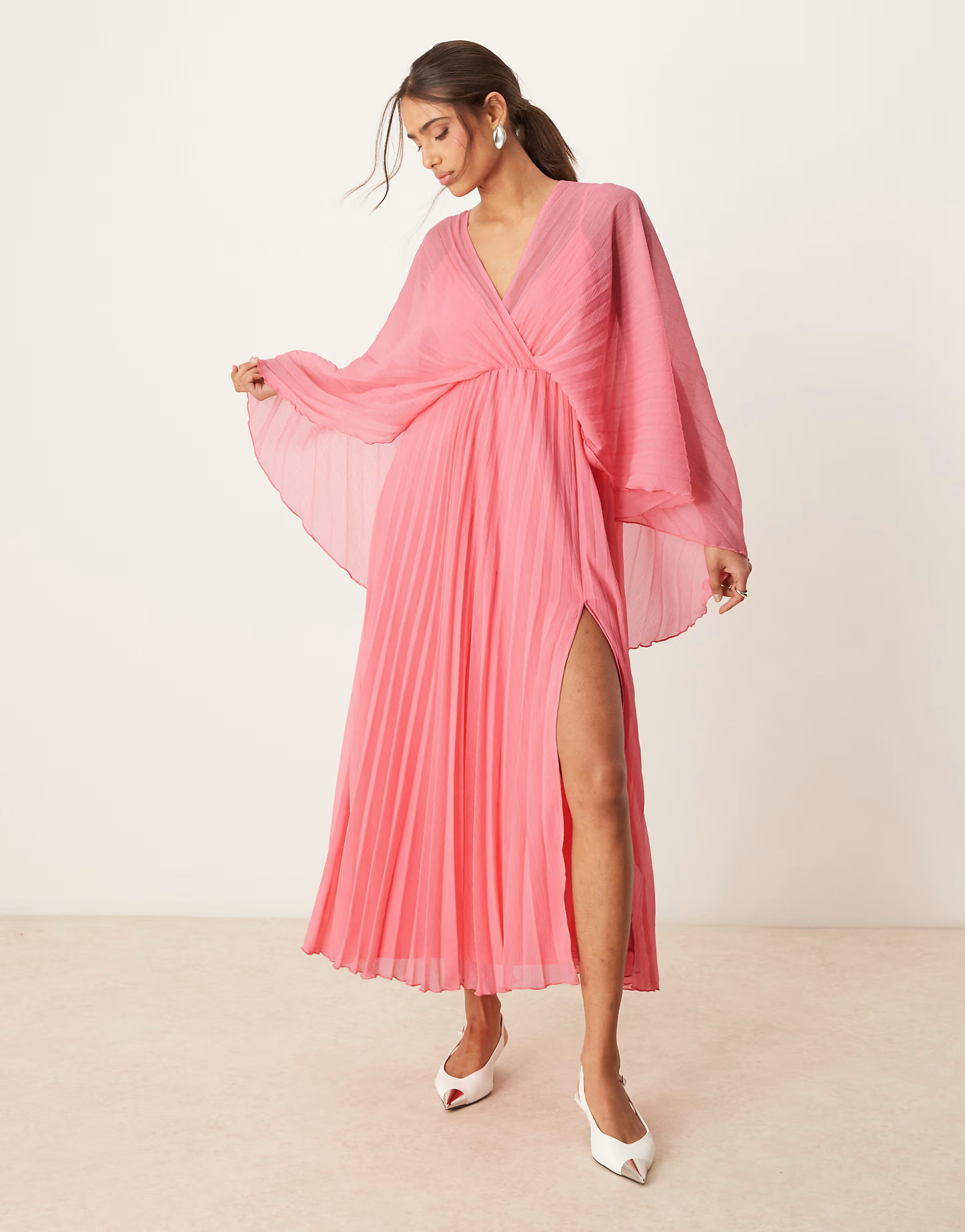 ASOS DESIGN cape detail pleated maxi dress in rose pink | ASOS | ASOS (Global)