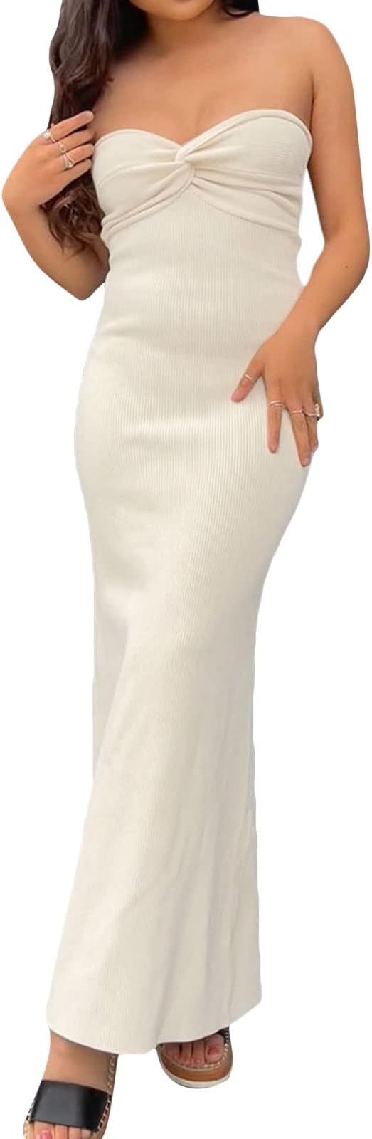 NUFIWI Print Knit Bodycon Dress for Women Y2K Hollow Out Midi Dresses Sleeveless 2022 Summer Beac... | Amazon (US)