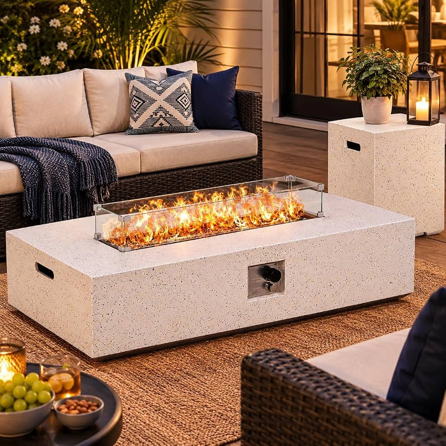 3 Piece Outdoor Rectangular Fire Pit, 56 Inch, White | Amazon (US)