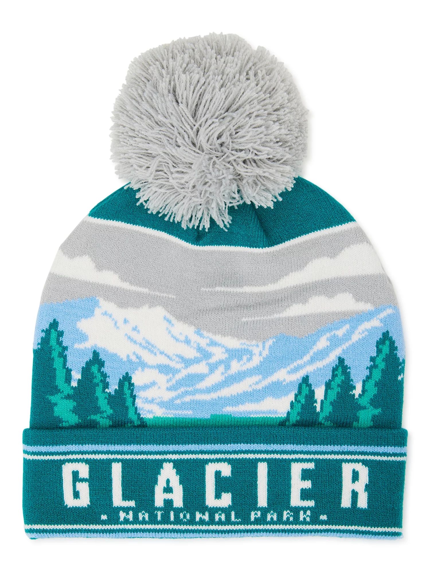 No Boundaries Unisex National Parks Beanie Hat with Pom Pom, Glacier - Walmart.com | Walmart (US)