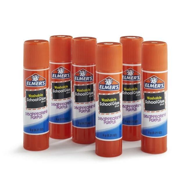 Elmer's Disappearing Purple School Glue Sticks, Washable, 0.21 Ounce Glue Sticks, 6 Count | Walmart (US)