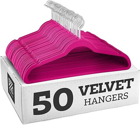 ZOBER Velvet Hangers 50 Pack - Heavy Duty Pink Hangers for Coats, Pants & Dress Clothes - Non Sli... | Amazon (US)