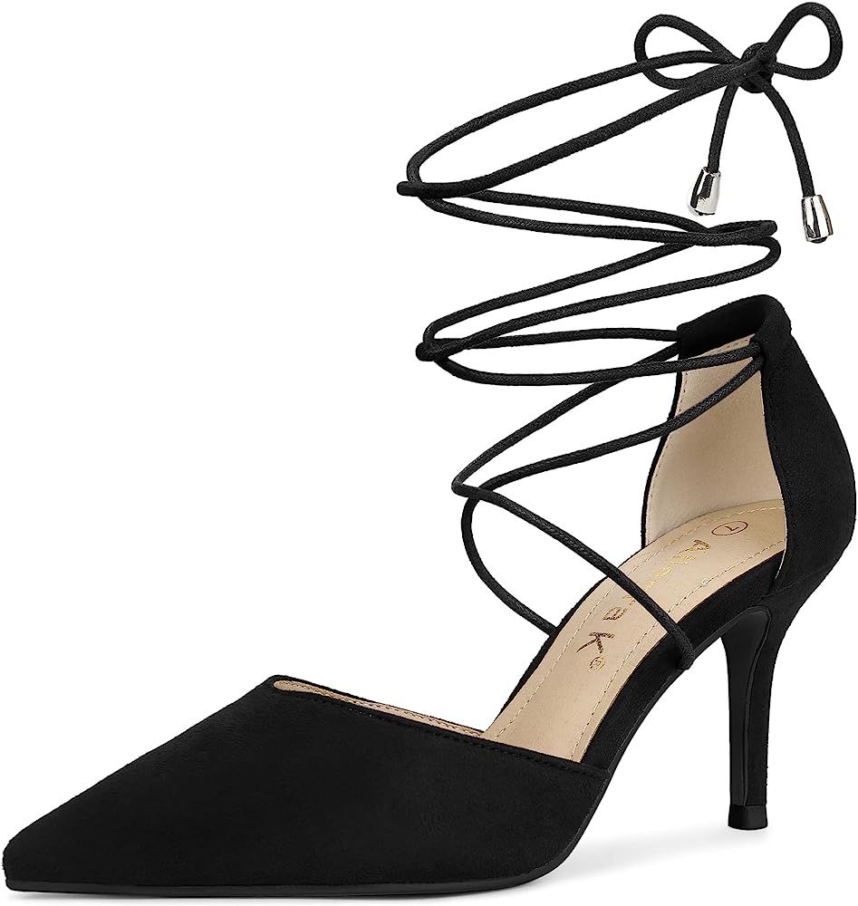 Allegra K Women's Pointed Toe Dress Pumps Lace Up Stiletto Heels Sandals | Amazon (US)