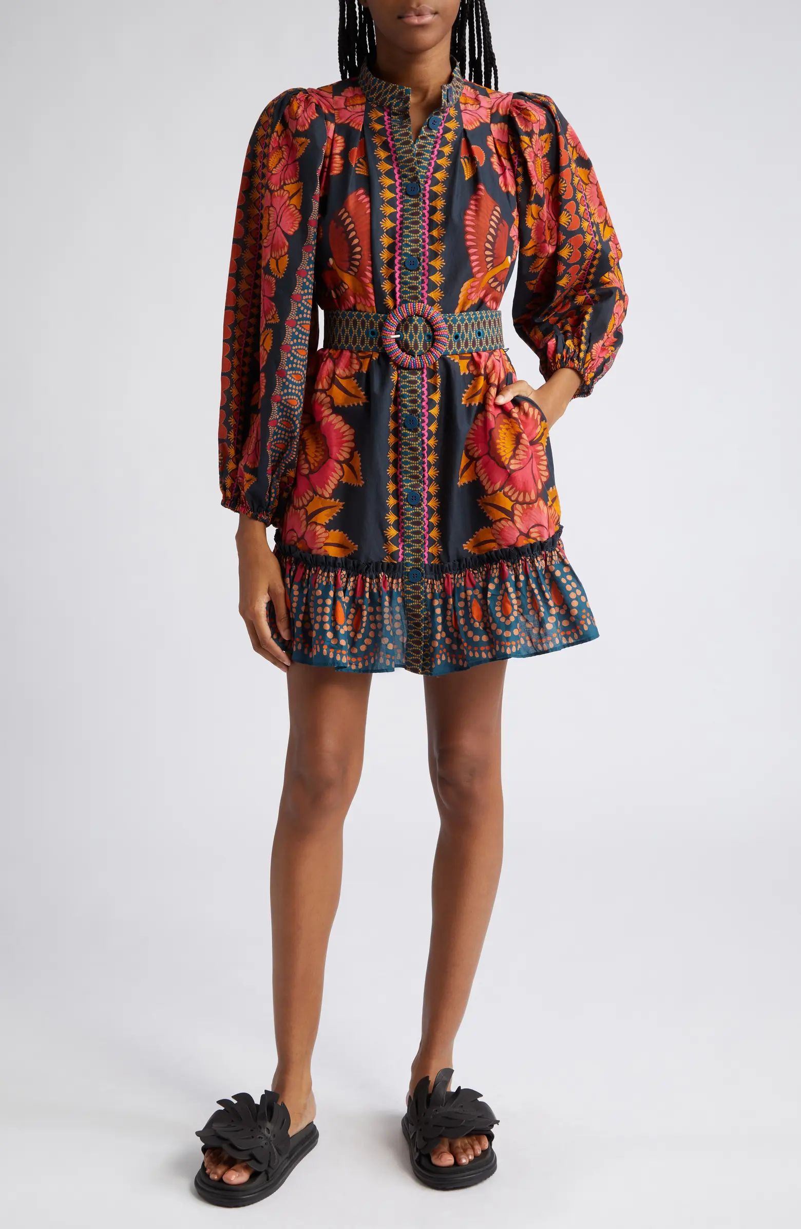 Ainika Floral Belted Long Sleeve Cotton Shirtdress | Nordstrom