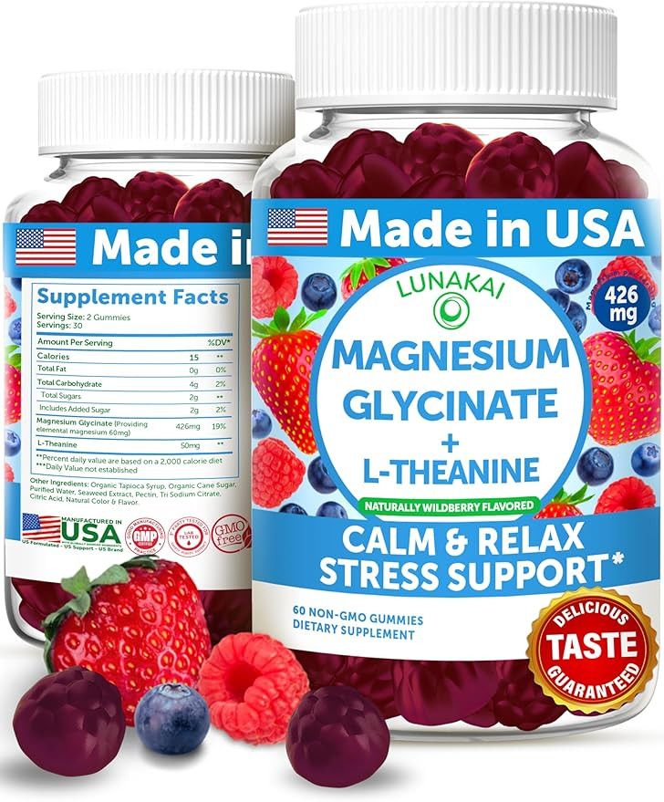 Lunakai USA Made Magnesium Glycinate Gummies 426mg with L-Theanine – Calm, Sleep, Stress Relief... | Amazon (US)