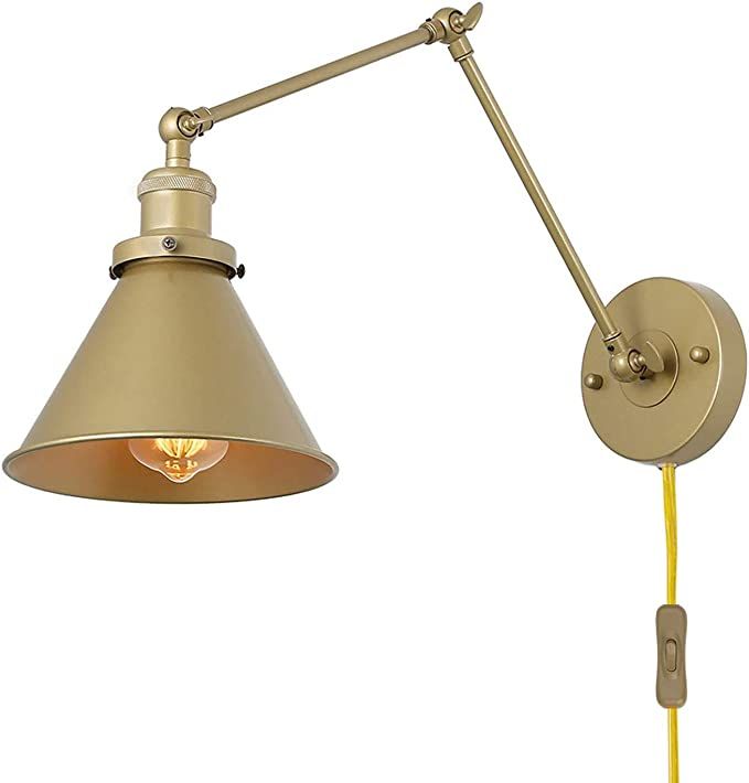 LNC Swing Arm Wall Sconce Lighting Adjustable Gold Plug-in Lamp,1 Pack | Amazon (US)