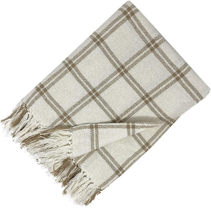Elrene Home Fashions Farmhouse Living Double Windowpane Plaid Cozy Fringe Blanket Throw for Couch... | Amazon (US)