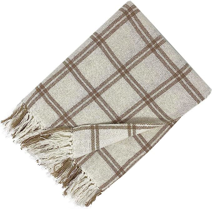 Elrene Home Fashions Farmhouse Living Double Windowpane Plaid Cozy Fringe Blanket Throw for Couch... | Amazon (US)