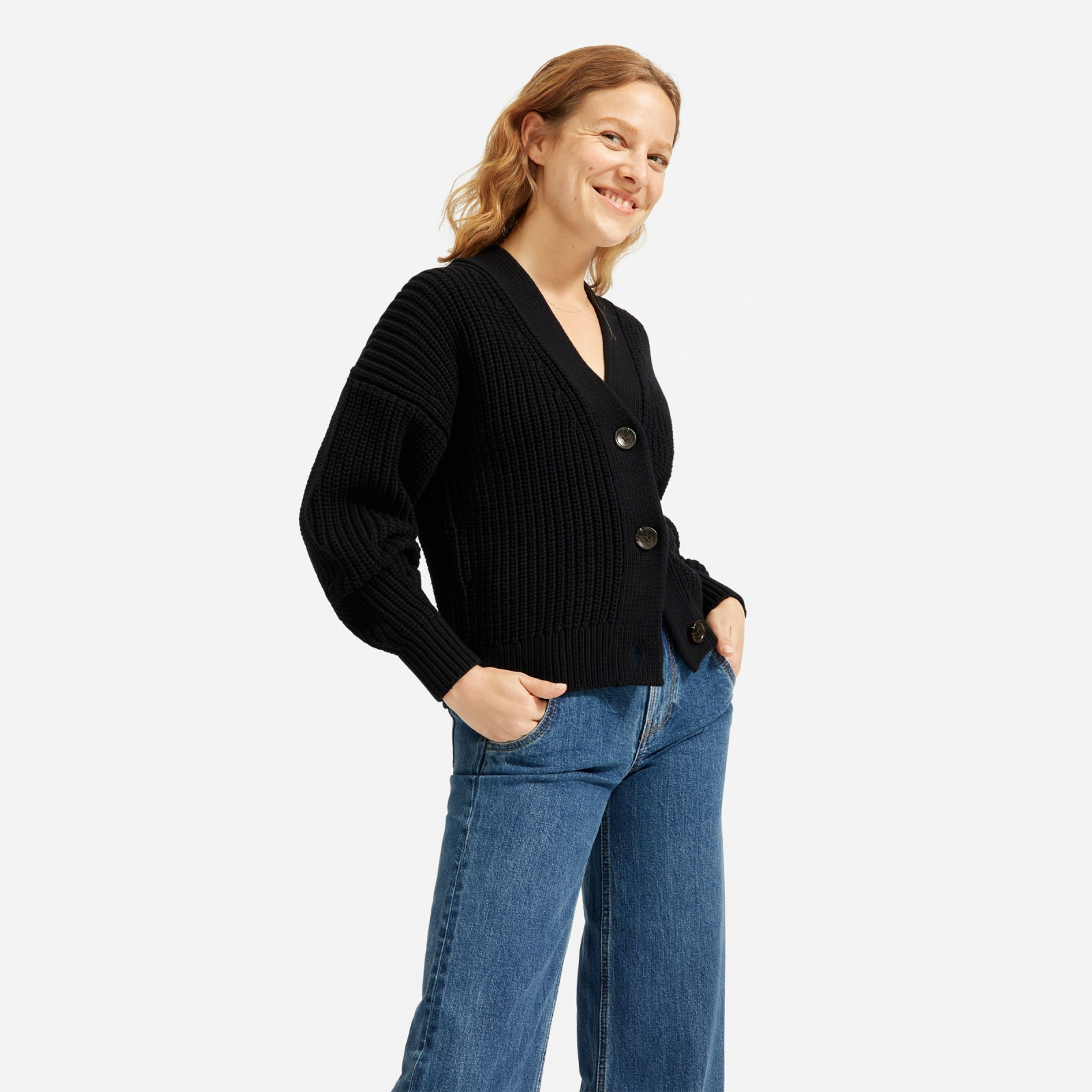 Women's Texture Cotton Crop Cardigan by Everlane in Washed Black, Size L | Everlane