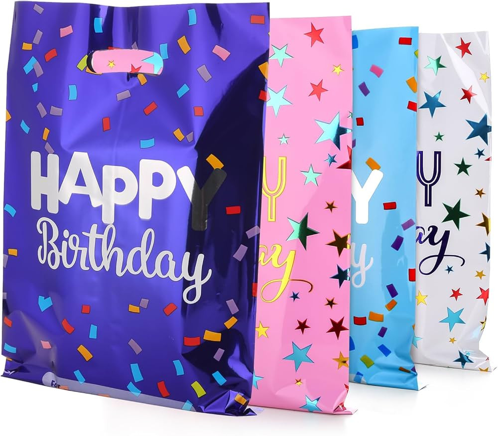 Medium(6.7 * 9.8inch) Happy Birthday Party Favor Bags 40 PCS Plastic Goodies Loot Bags Bulk for K... | Amazon (US)