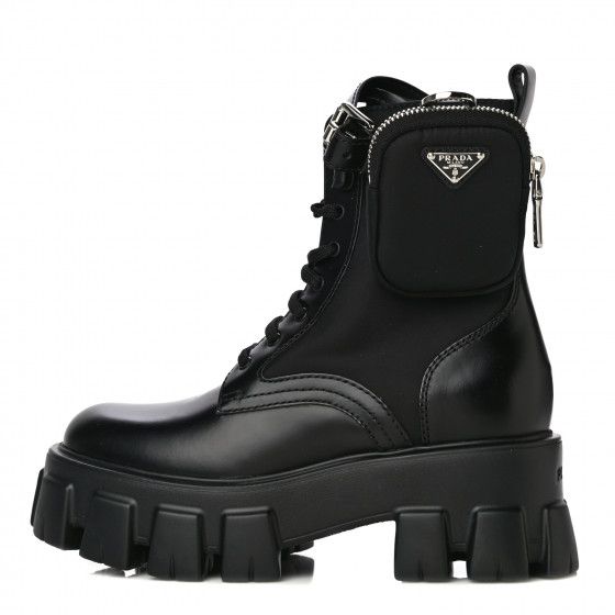 PRADA Calfskin Nylon Monolith Boots 35 Black | Fashionphile