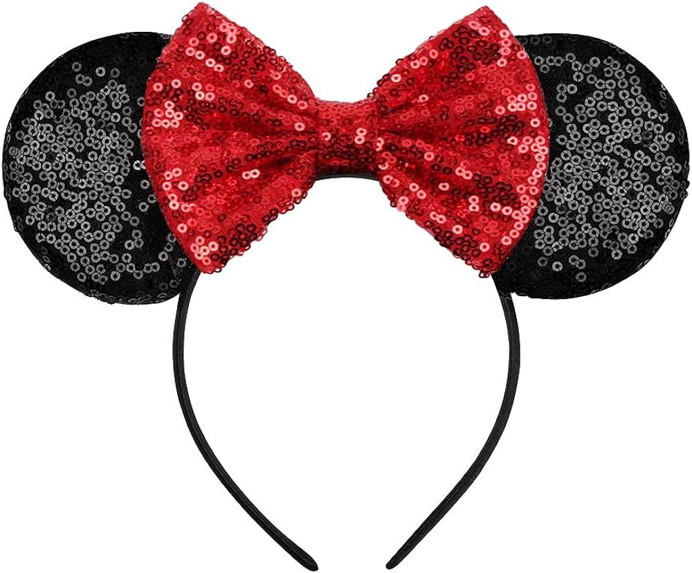 FANYITY Mouse Ears, Sequin Mouse Ears Headband for Boys Girls Women halloween&Disney Trip (Red Bl... | Amazon (US)