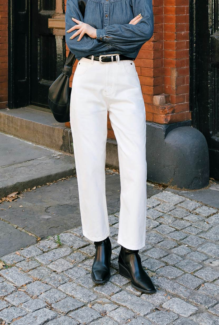 Bentley Straight Cropped Jeans - White | Petite Studio NYC