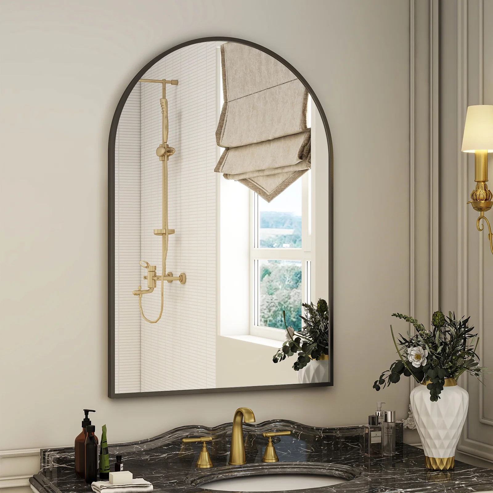 BEAUTYPEAK 24"x 36" Bathroom Mirror Wall Vanity Arched Mirror, Black | Walmart (US)