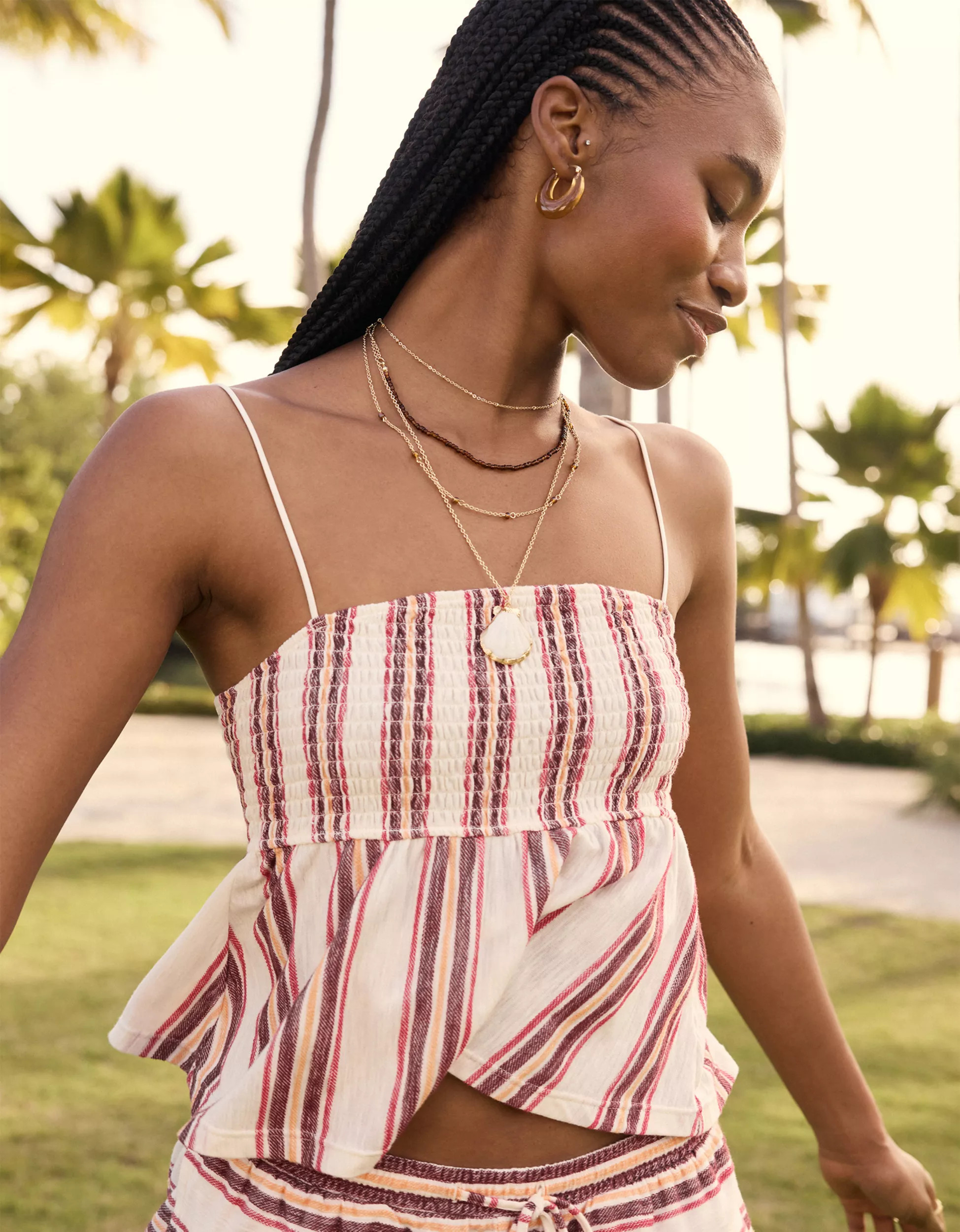 AE Sunchaser Babydoll Smocked Tank Top | American Eagle Outfitters (US & CA)