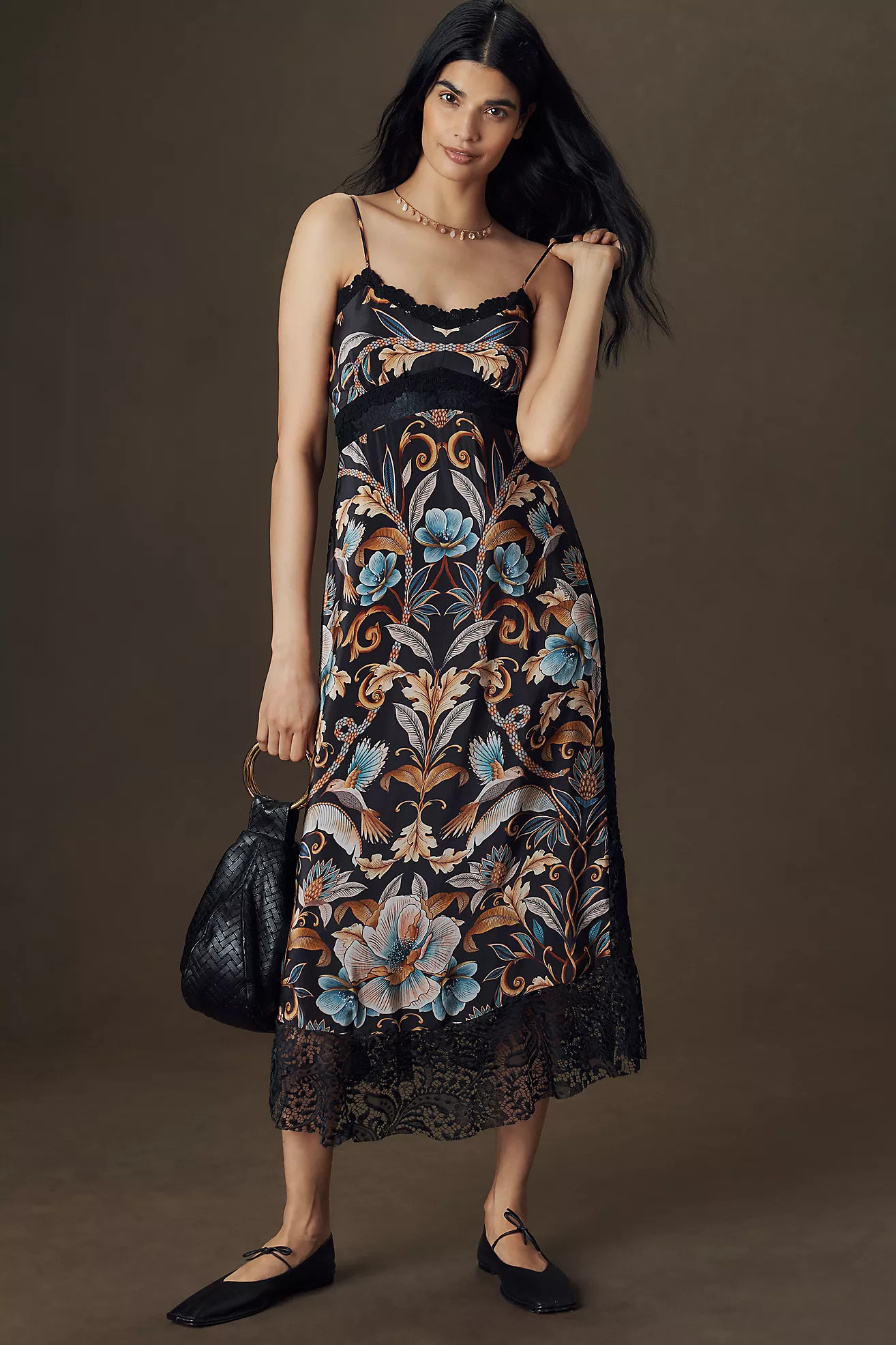 Farm Rio Sleeveless Lace-Trim Midi Dress | Anthropologie (US)