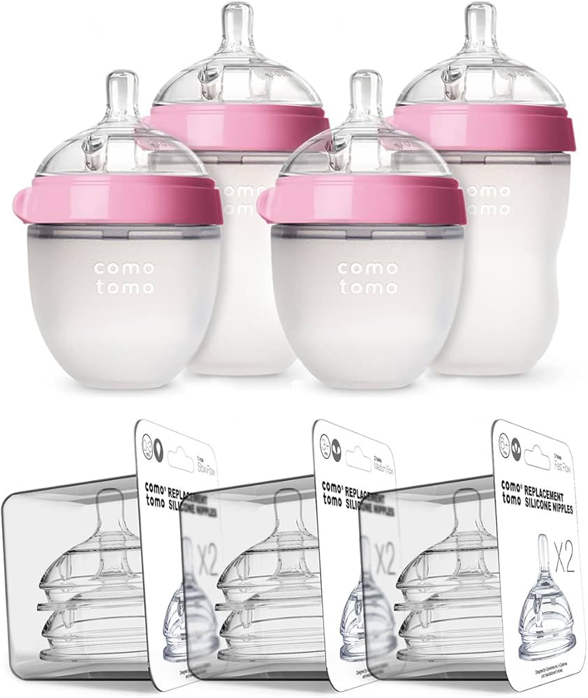 Comotomo Baby Bottle Bundle, Pink, (7 Piece Set) | Amazon (US)