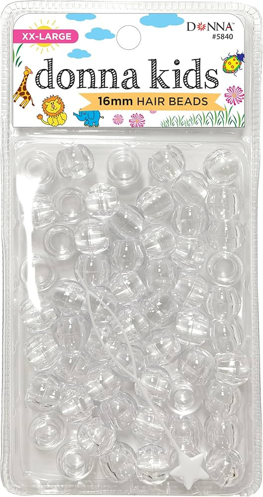DONNA XXL Hair Beads for Kids DIY Braiding, 16mm Plastic Clear Color Beads with Quick Beader Tool... | Amazon (US)