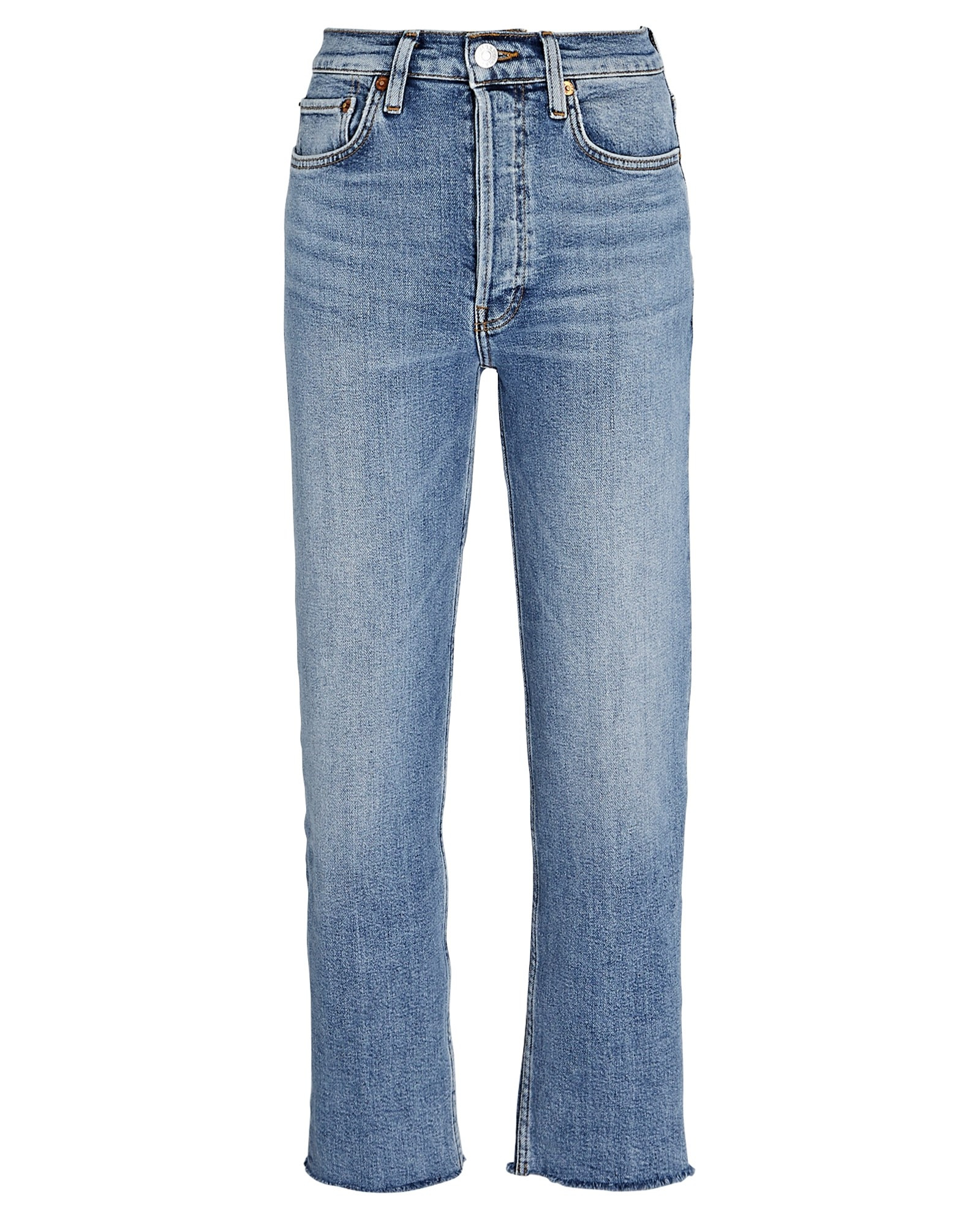 RE/DONE High-Rise Stove Pipe Jeans, Medium Stone 31 | INTERMIX