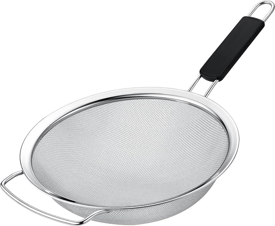 Kafoor 9" Large Fine Mesh Strainer with Thermo Plastic Rubber Handle - Sieve Fine Mesh Stainless ... | Amazon (US)
