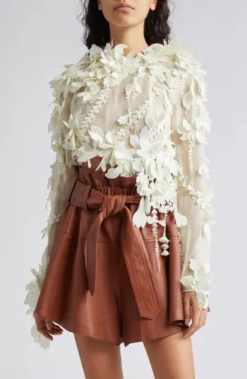 Harmony Laser Cut Floral Linen & Silk Top | Nordstrom